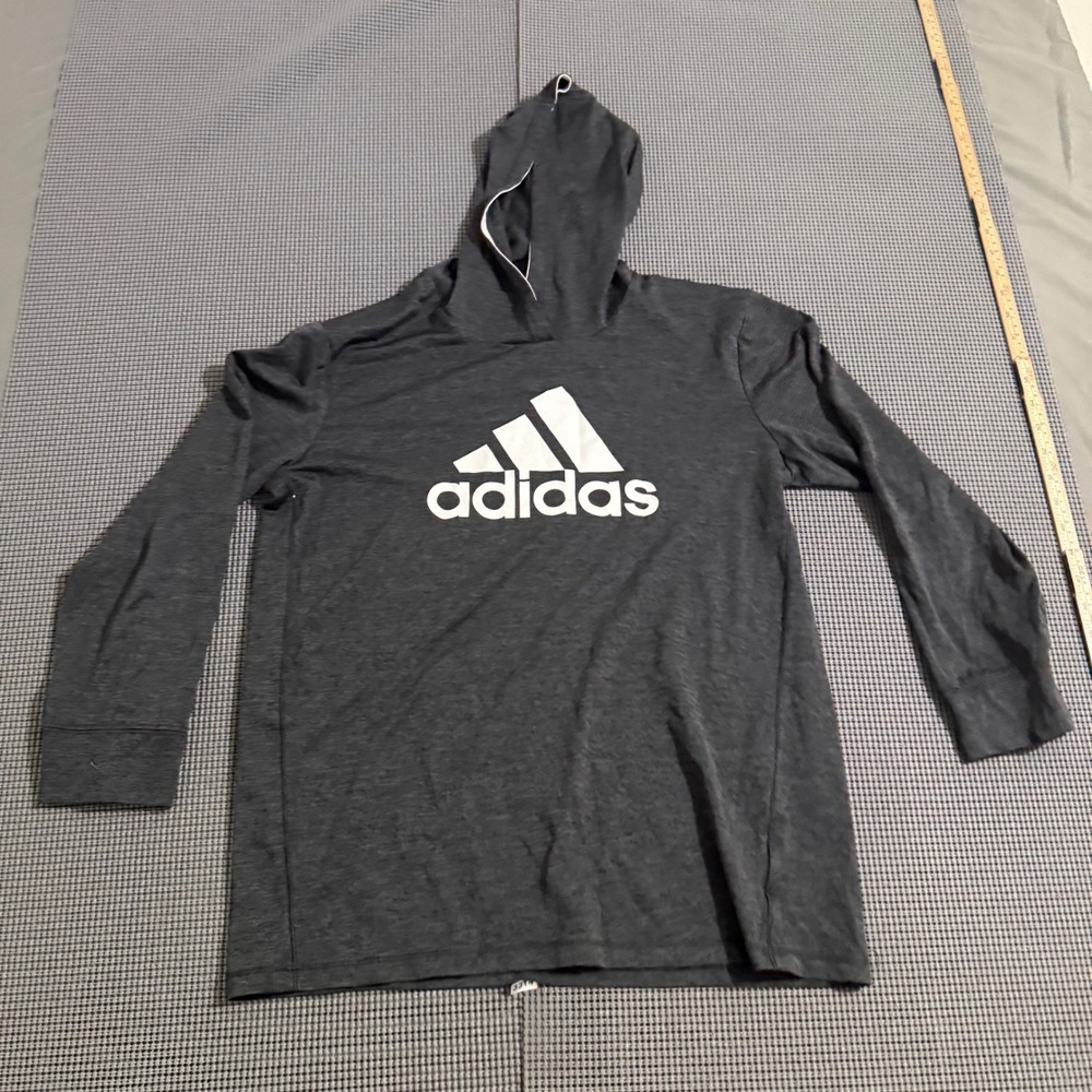 Adidas Boys XL 18/20 Gray Heather Climalite Long Sleeve Hooded Logo Shirt